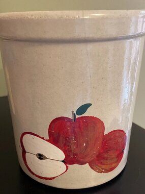 RRP Co Roseville Pottery Ohio USA Small Utensil Crock Hand Painted Apples 1 Qt